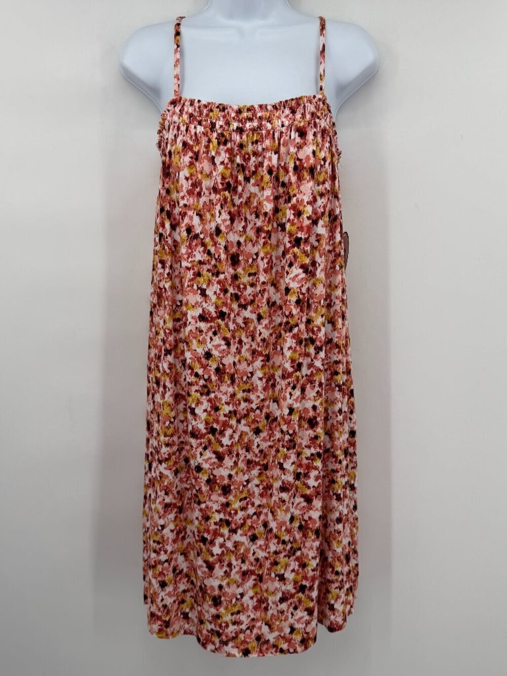 Soma WKND Coral Pink Floral Mini Dress Built In Bra Adjustable Straps NWT